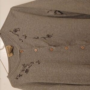 Women's gray cotton down sweater either black designs around the front